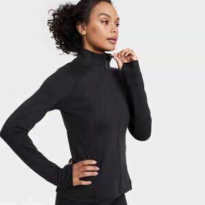 Women's Full Zip Jacket - All In Motion™ Black XL Spandex, UPF 50+,Thumbholes